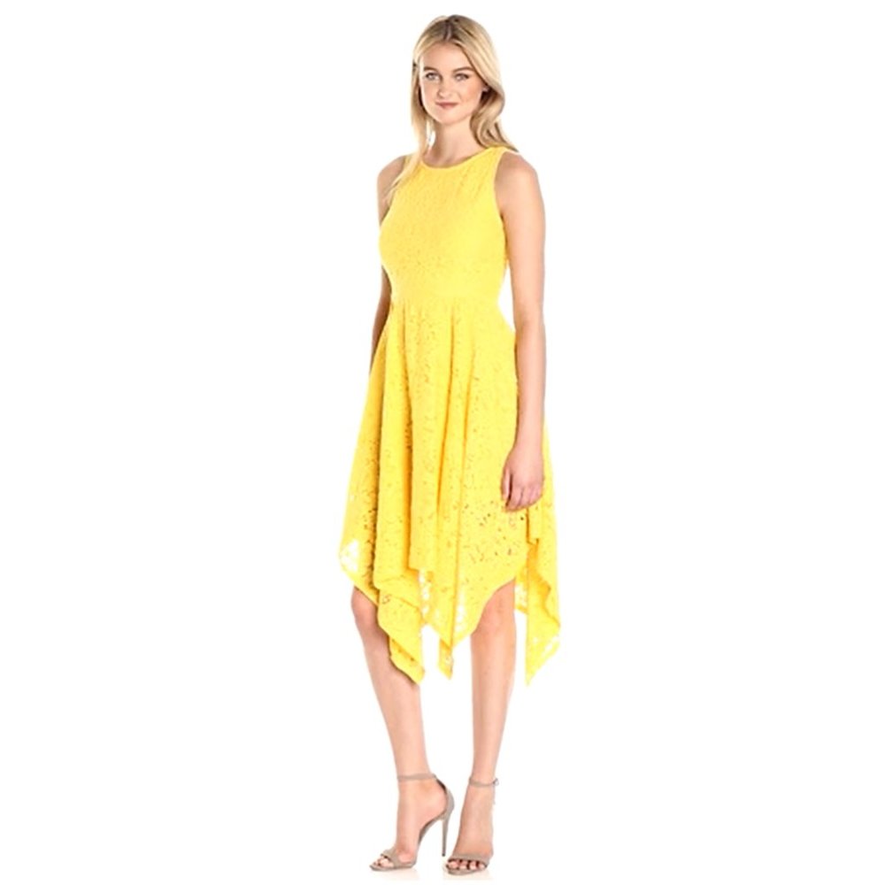 Nanette Nanette Lepore Women's Slvls Lace Hanky Hem Dress, Lemon Zest, 14